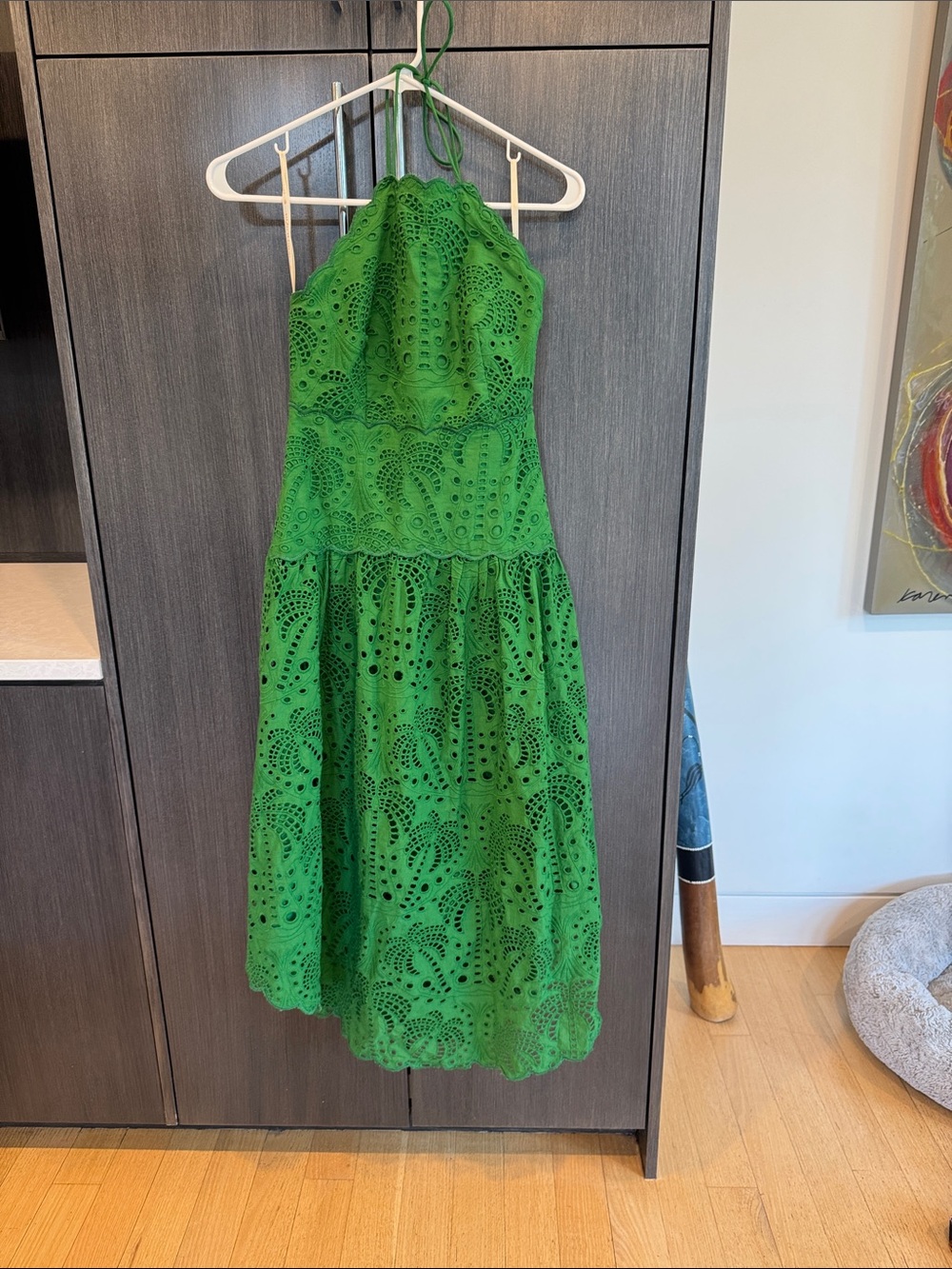 FARM Rio Vibrant Green Eyelet Halter Midi Dress